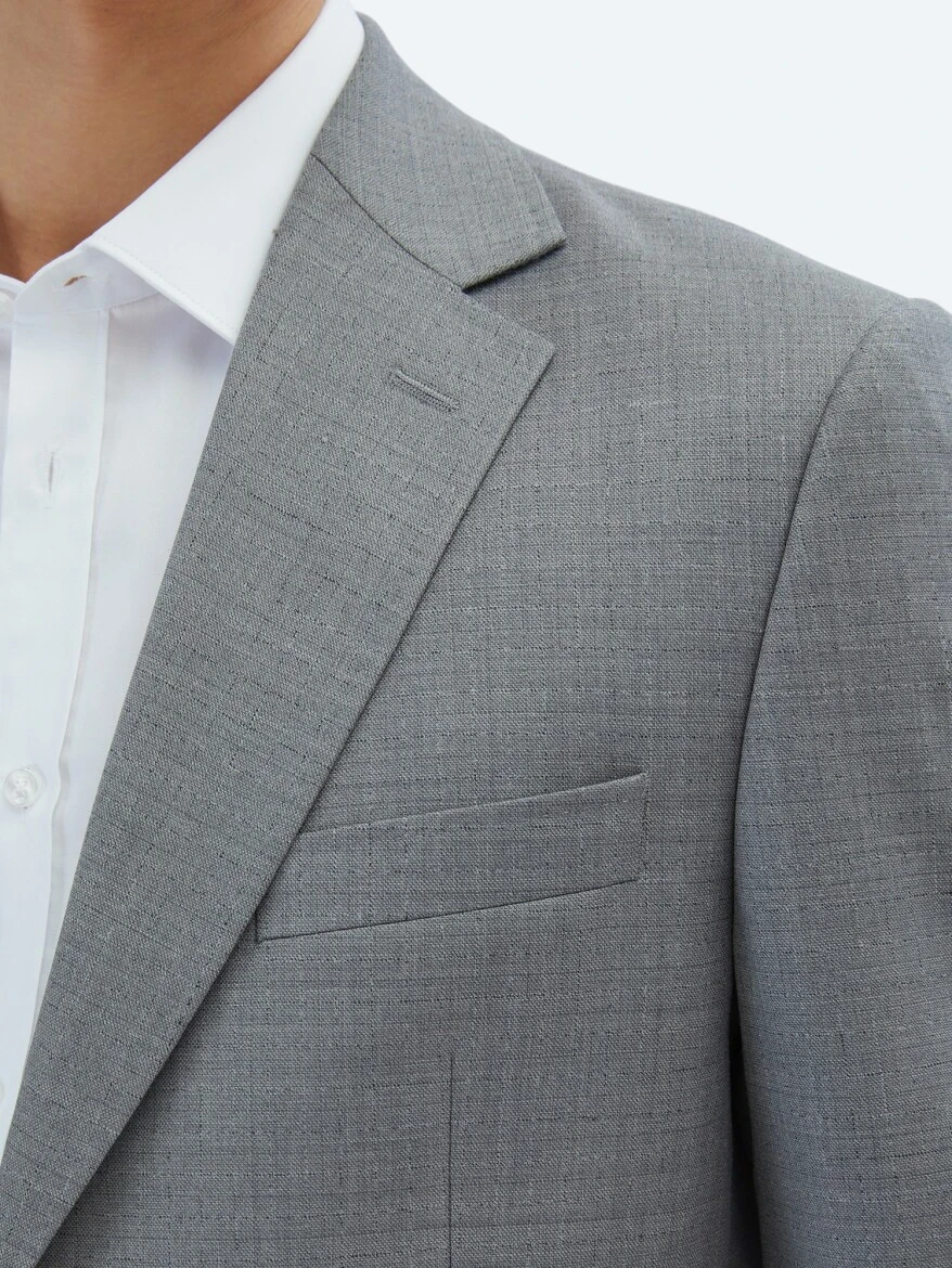 Gri Desenli Regular Fit Yün Karışımlı Takım Elbise - 4