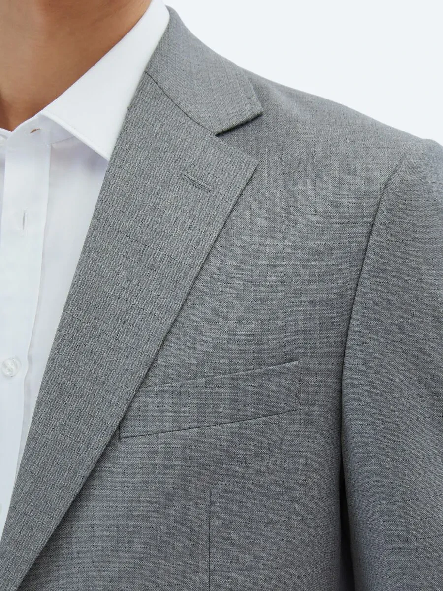 Gri Desenli Regular Fit Yün Karışımlı Takım Elbise - 4