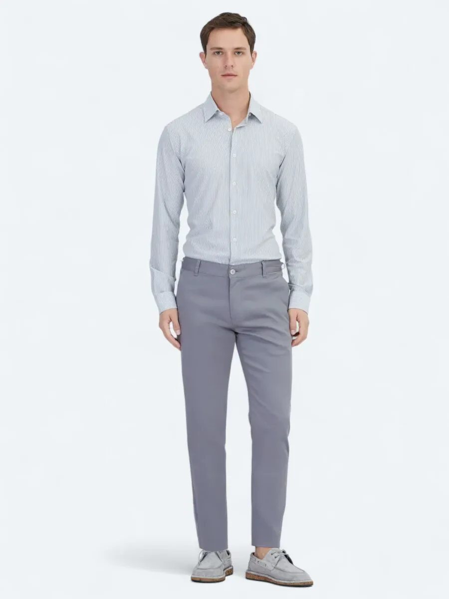 Gri Dokuma Casual Pamuk Karışımlı Pantolon - 1