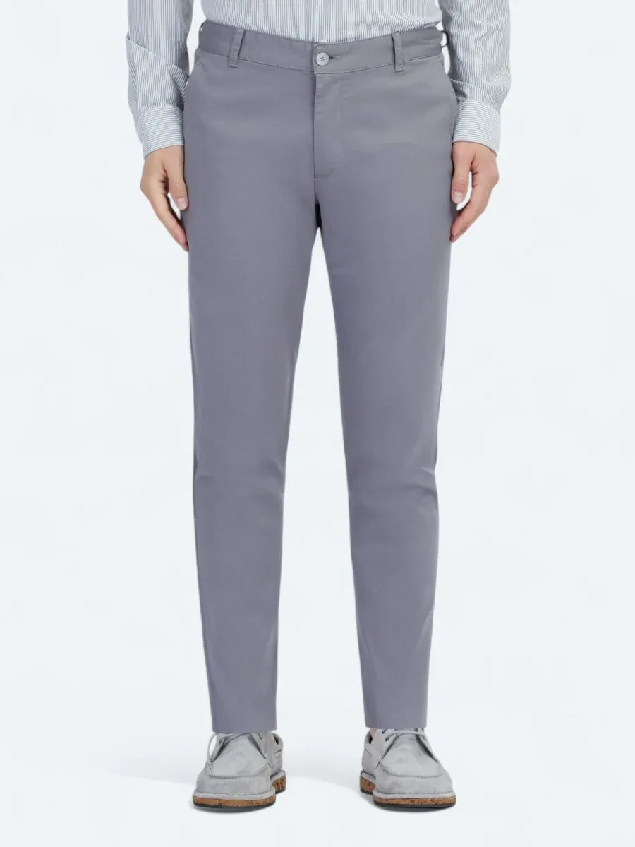 Gri Dokuma Casual Pamuk Karışımlı Pantolon - 2