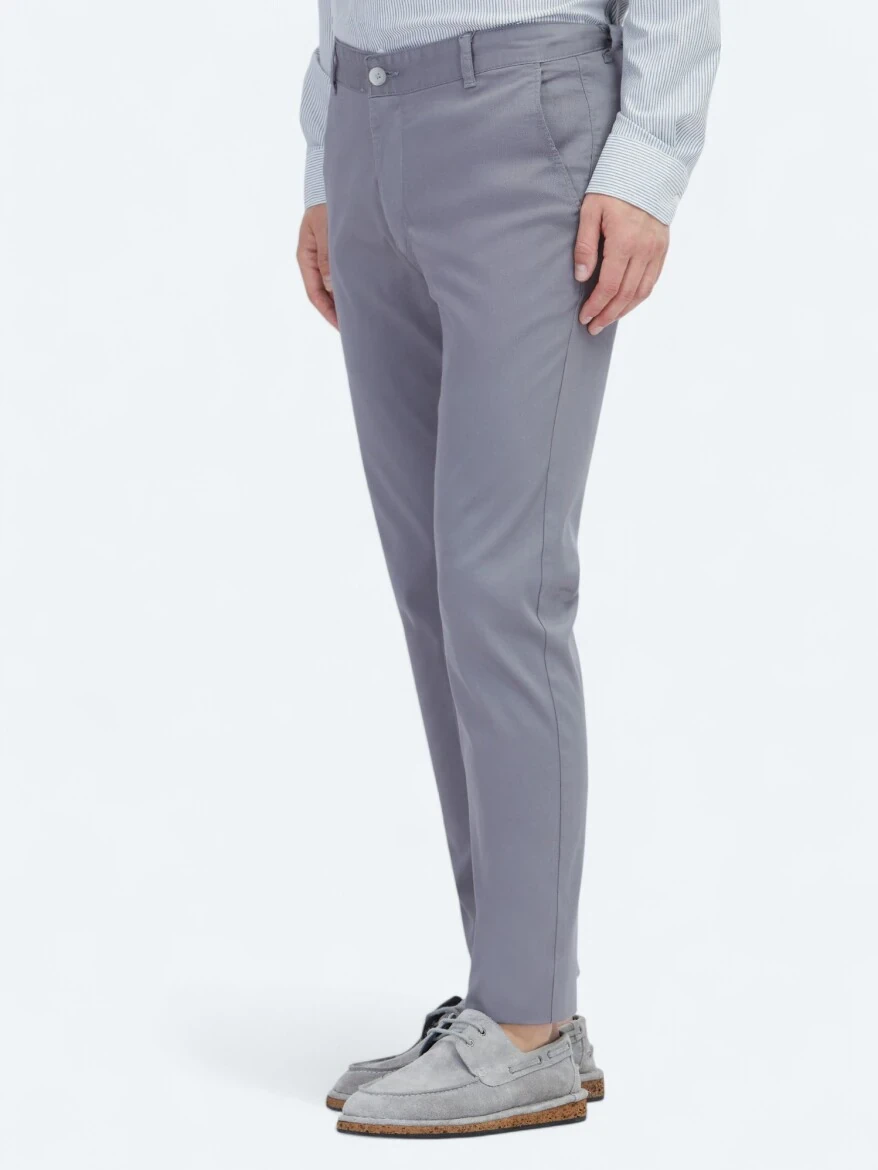 Gri Dokuma Casual Pamuk Karışımlı Pantolon - 3