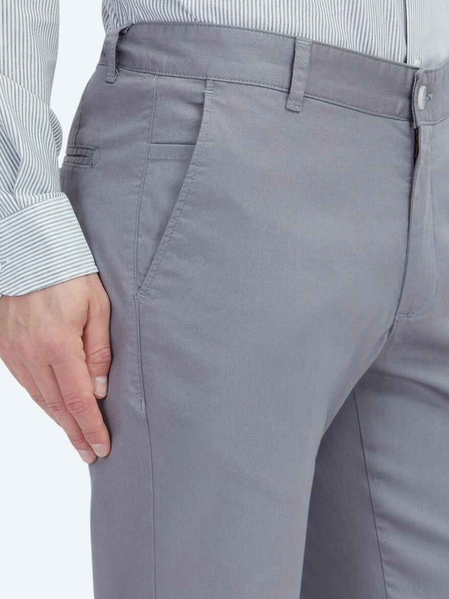 Gri Dokuma Casual Pamuk Karışımlı Pantolon - 4