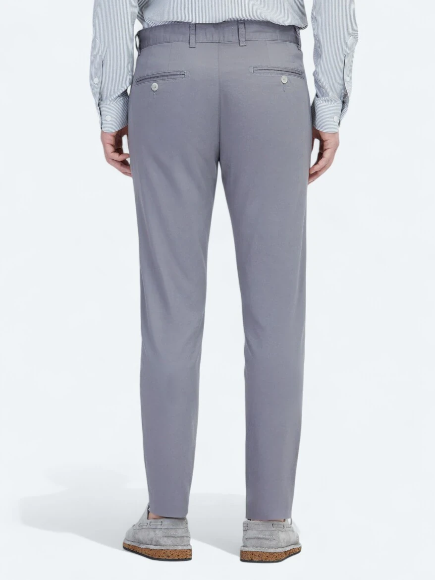 Gri Dokuma Casual Pamuk Karışımlı Pantolon - 5