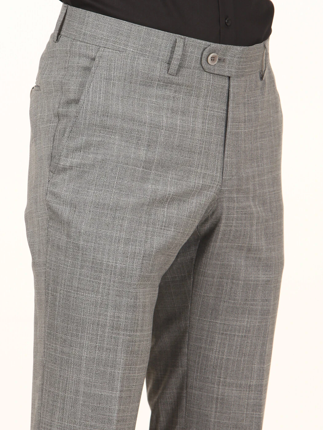 Gri Dokuma Fitted Fit Klasik Yün Karışımlı Pantolon - 3