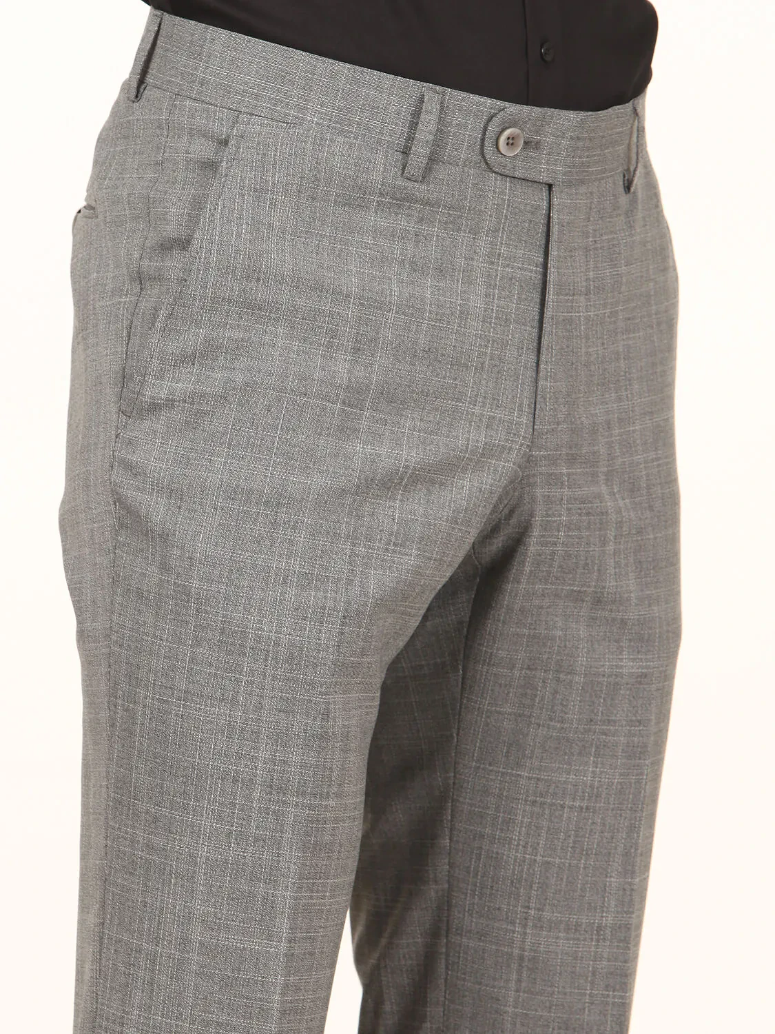 Gri Dokuma Fitted Fit Klasik Yün Karışımlı Pantolon - 3