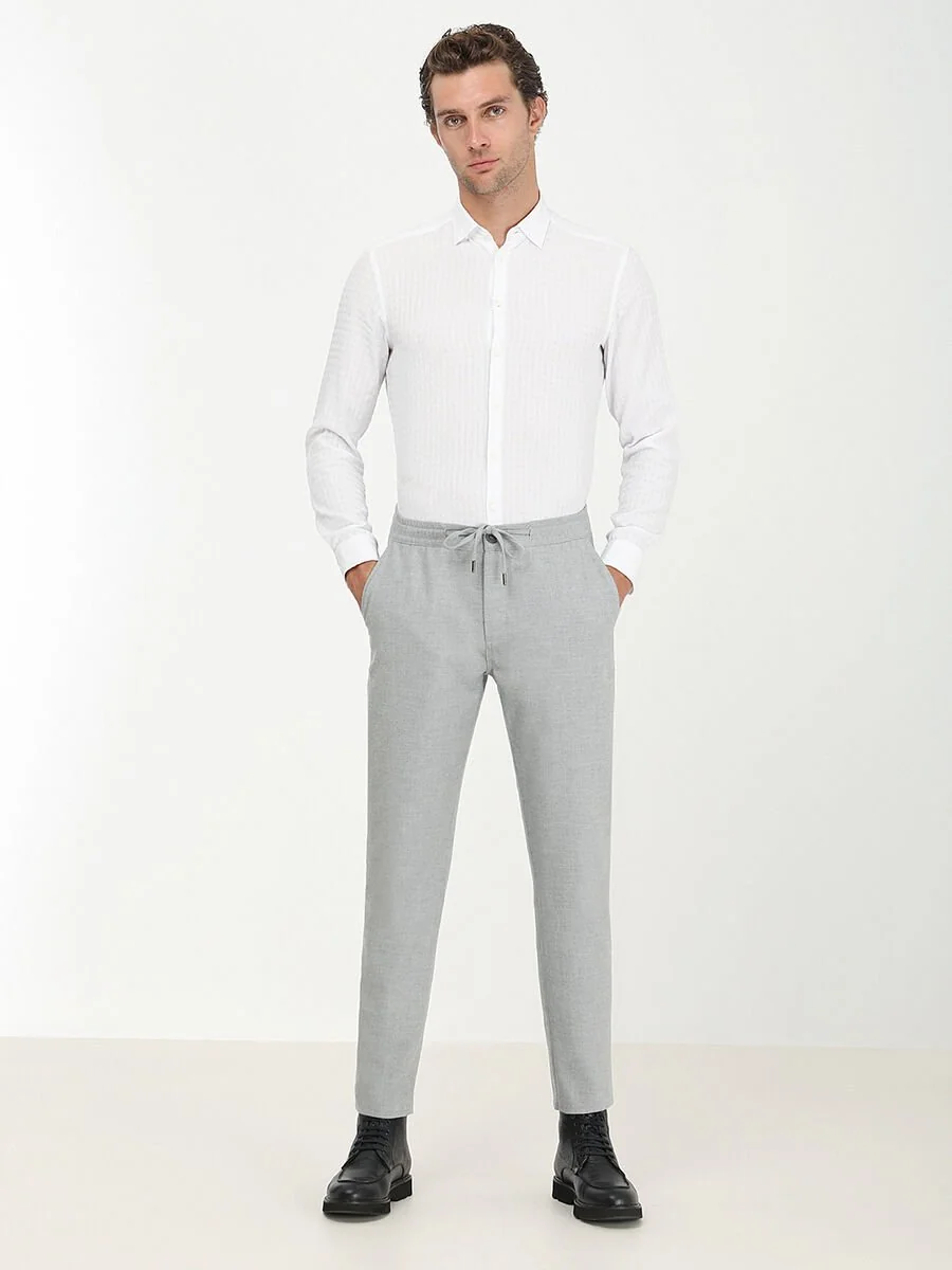 Gri Dokuma Jogging Fit Casual Pantolon - 2