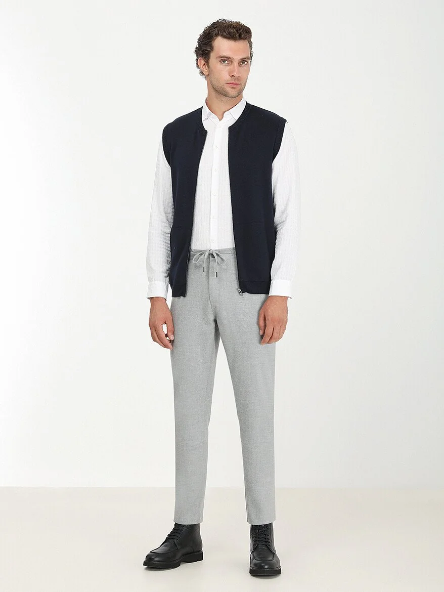 Gri Dokuma Jogging Fit Casual Pantolon - 4
