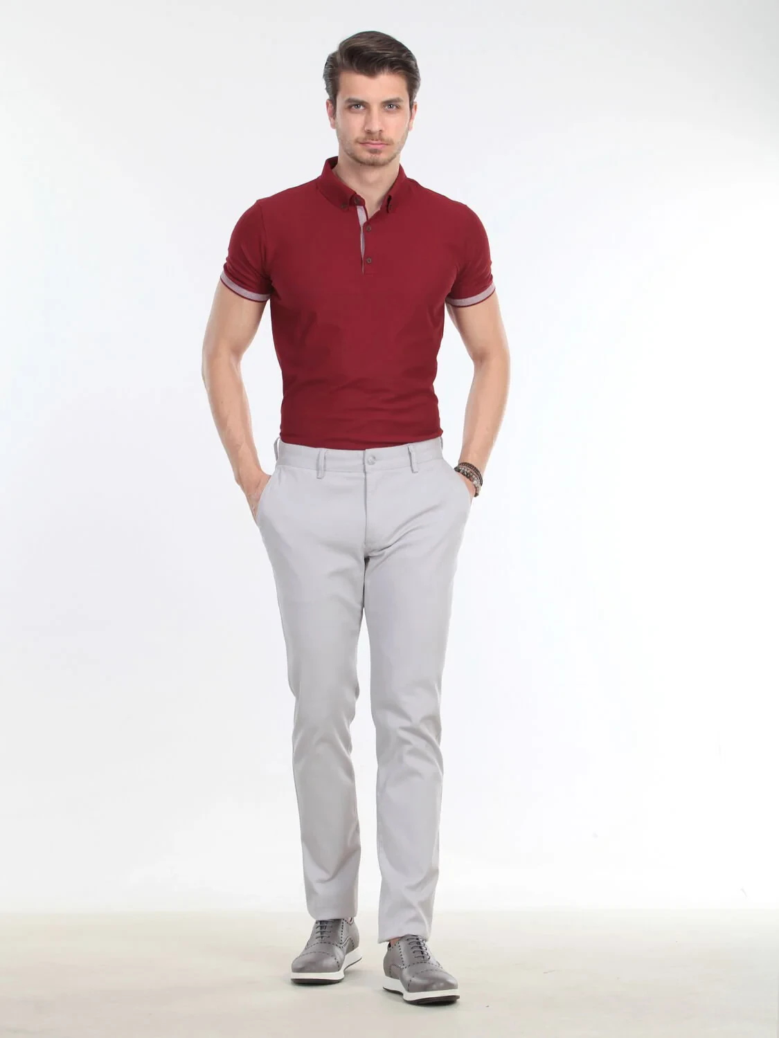 Gri Düz Dokuma Regular Fit Casual Pamuk Karışımlı Pantolon - 2