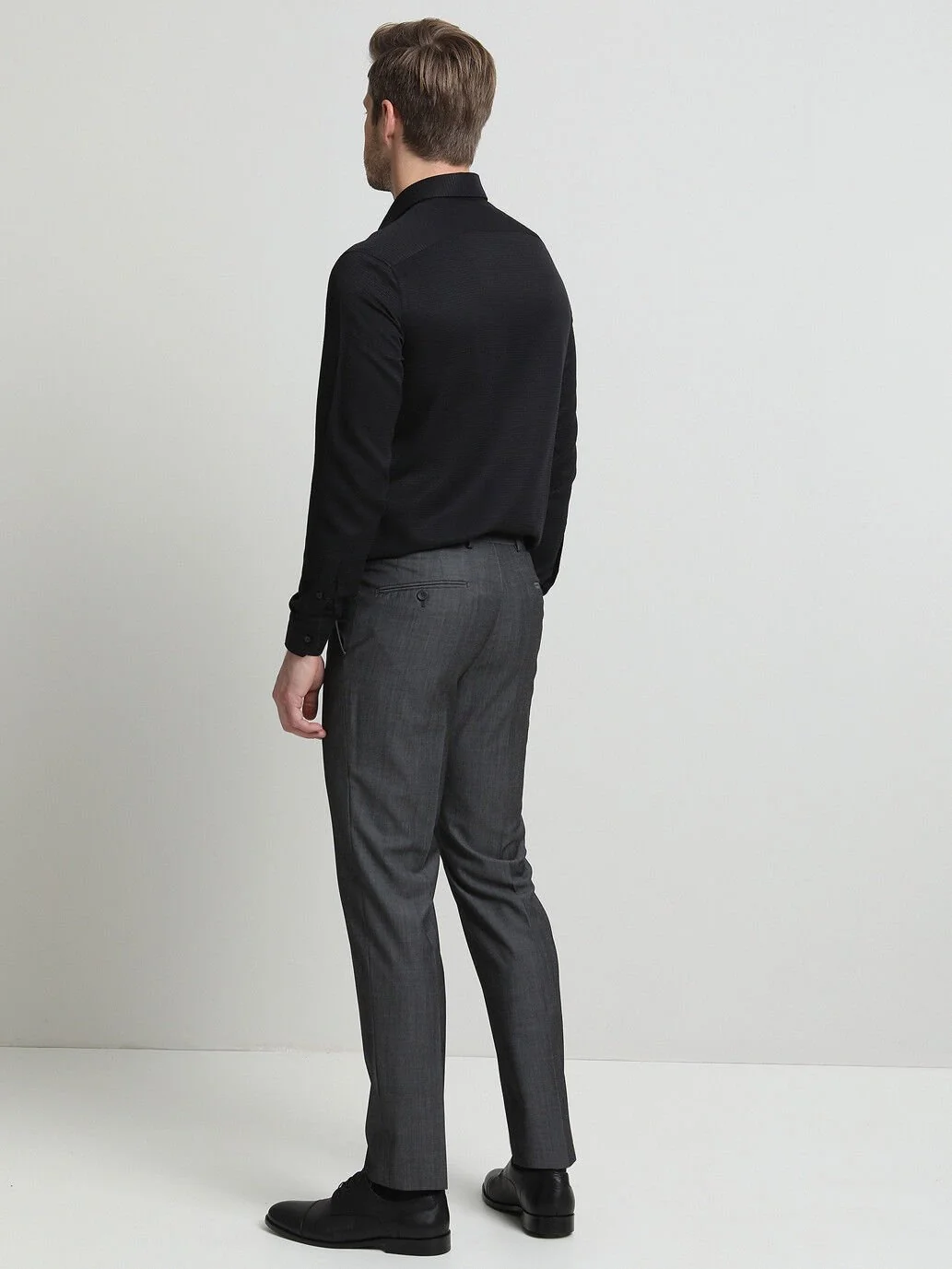 Gri Düz Dokuma Regular Fit Klasik Yün Karışımlı Pantolon - 4