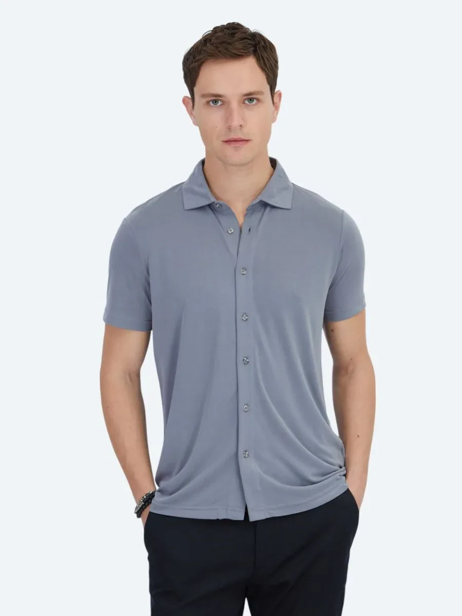 Gri Düz Regular Fit Casual Gömlek - 1