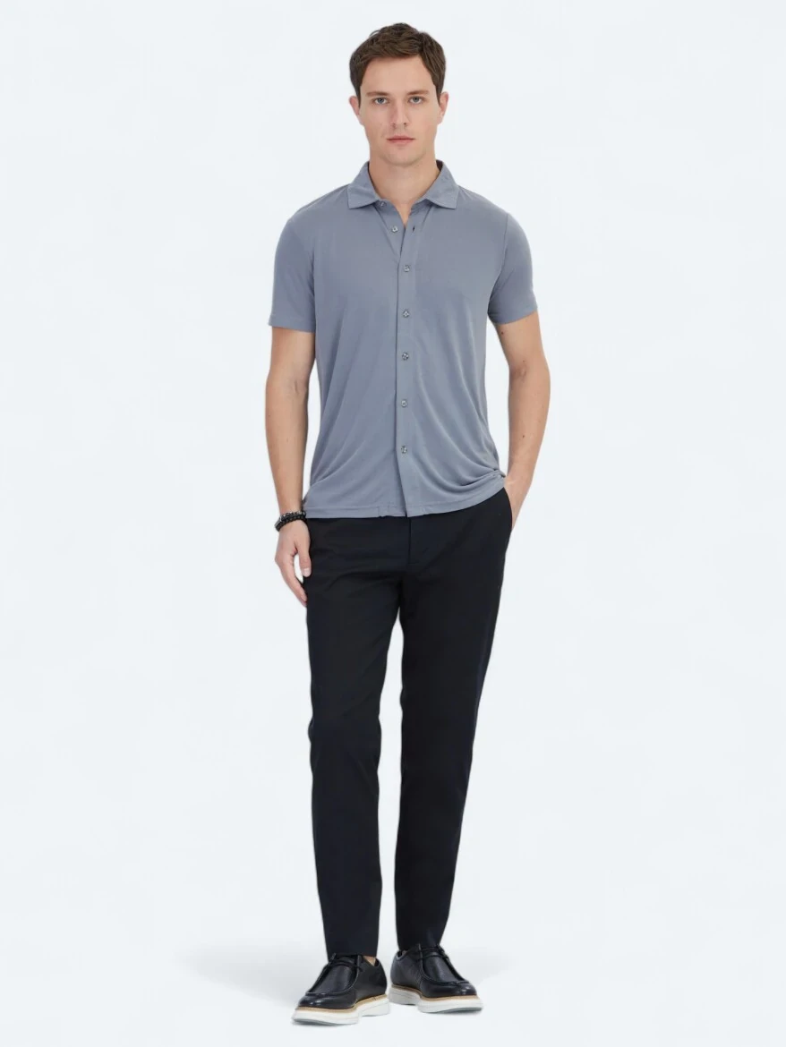 Gri Düz Regular Fit Casual Gömlek - 2