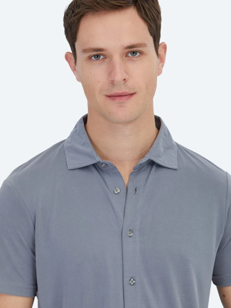 Gri Düz Regular Fit Casual Gömlek - 3
