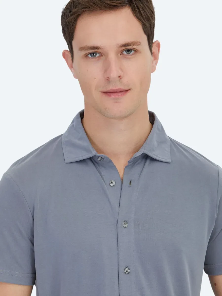 Gri Düz Regular Fit Casual Gömlek - 3