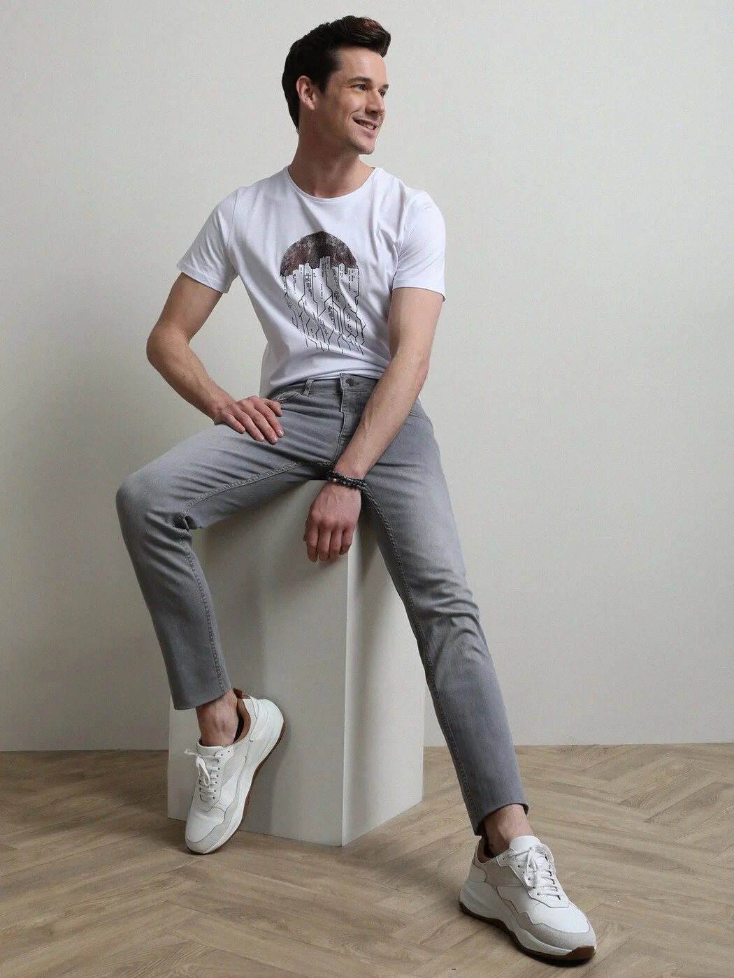 Gri Slim Fit Denim Pamuk Karışımlı Pantolon - 1