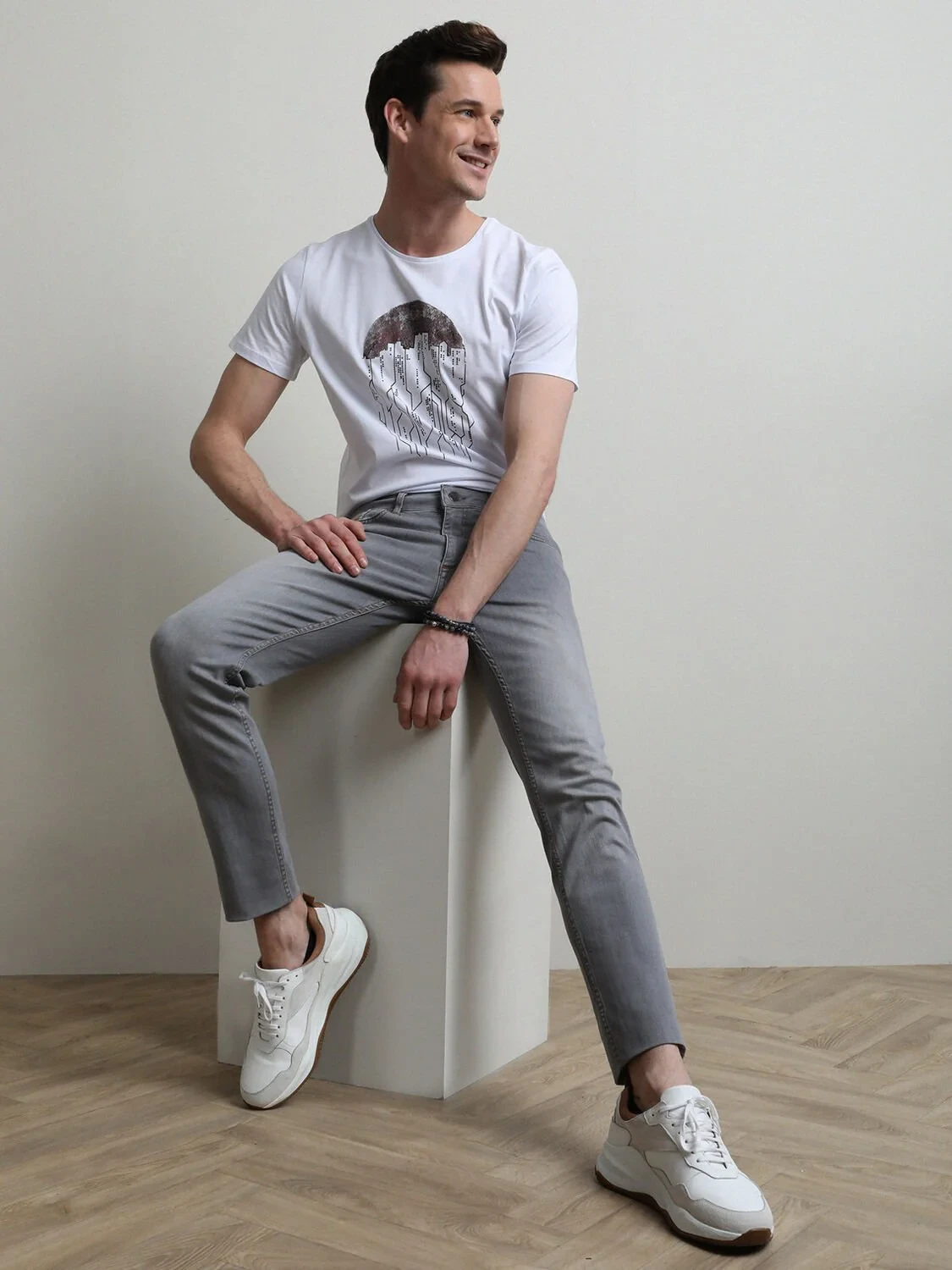 Gri Slim Fit Denim Pamuk Karışımlı Pantolon - 1