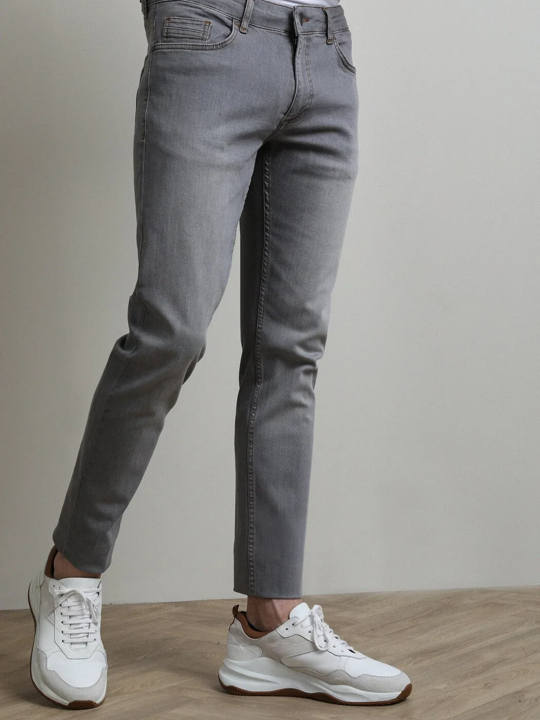 Gri Slim Fit Denim Pamuk Karışımlı Pantolon - 2