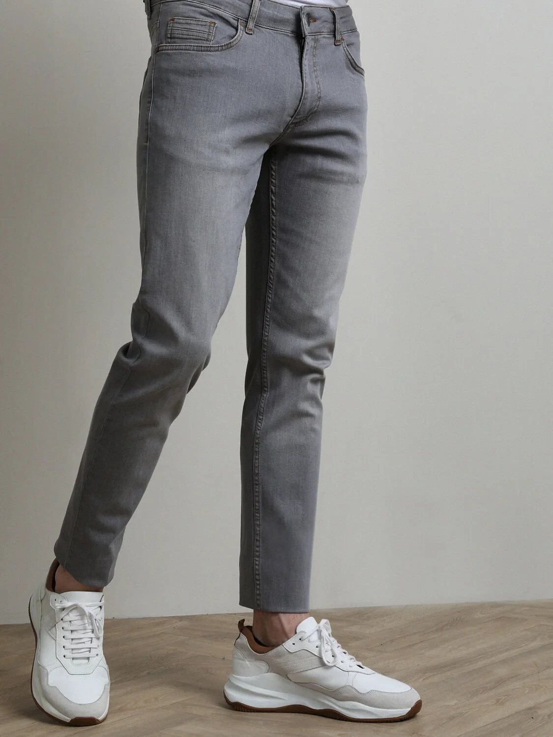 Gri Slim Fit Denim Pamuk Karışımlı Pantolon - 2