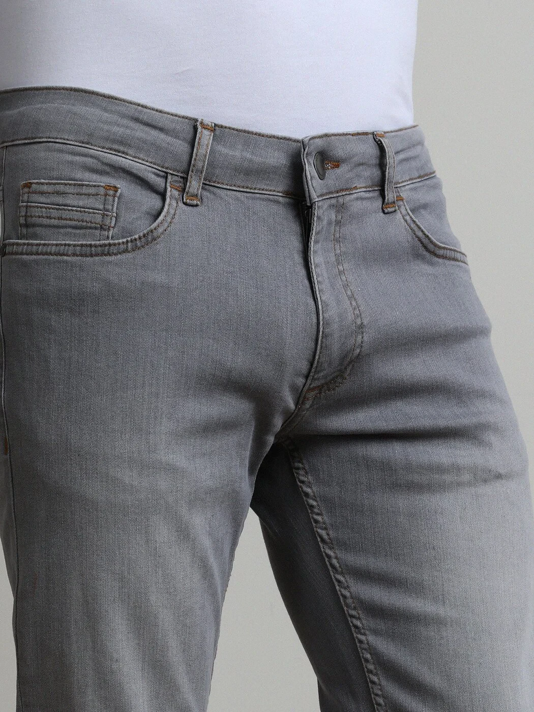 Gri Slim Fit Denim Pamuk Karışımlı Pantolon - 4