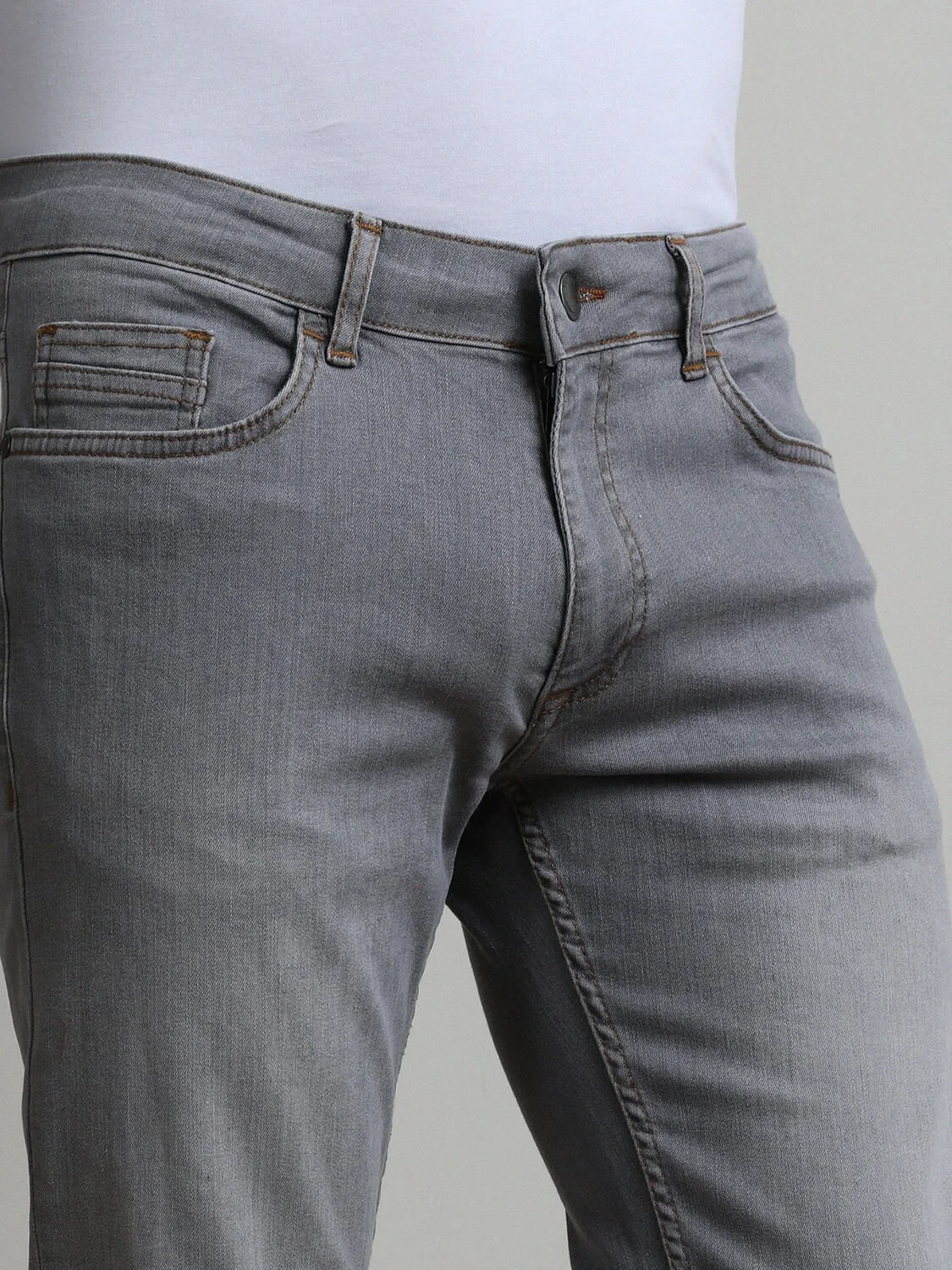 Gri Slim Fit Denim Pamuk Karışımlı Pantolon - 4