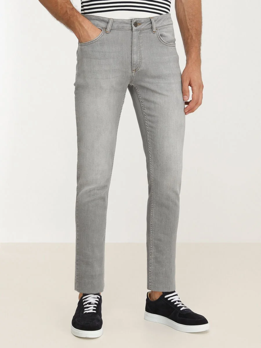 Gri Slim Fit Denim Pamuk Karışımlı Pantolon - 1