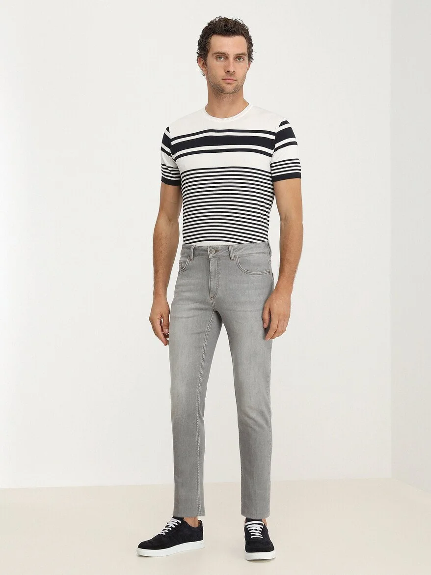 Gri Slim Fit Denim Pamuk Karışımlı Pantolon - 2