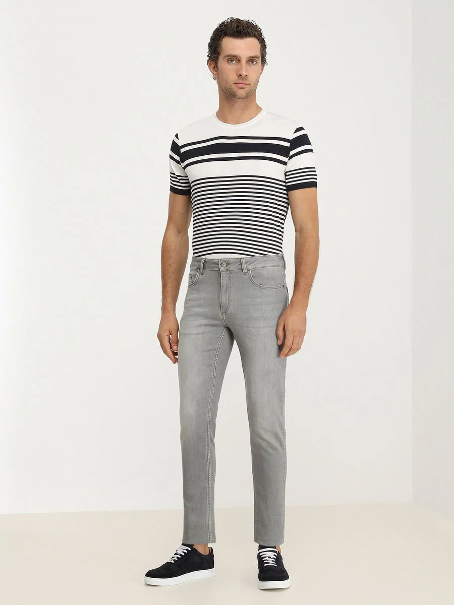 Gri Slim Fit Denim Pamuk Karışımlı Pantolon - 2