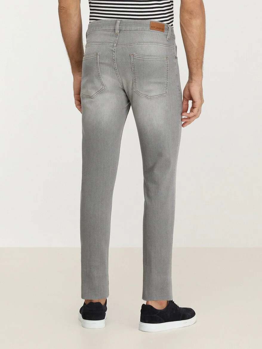 Gri Slim Fit Denim Pamuk Karışımlı Pantolon - 4