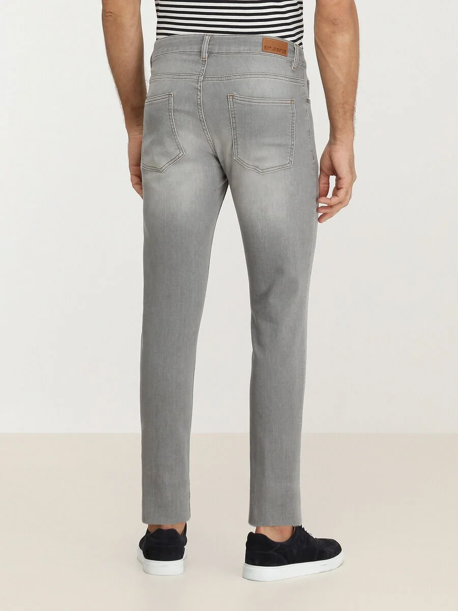 Gri Slim Fit Denim Pamuk Karışımlı Pantolon - 4