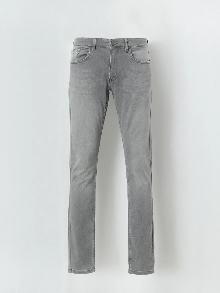 Gri Slim Fit Denim Pamuk Karışımlı Pantolon - 5