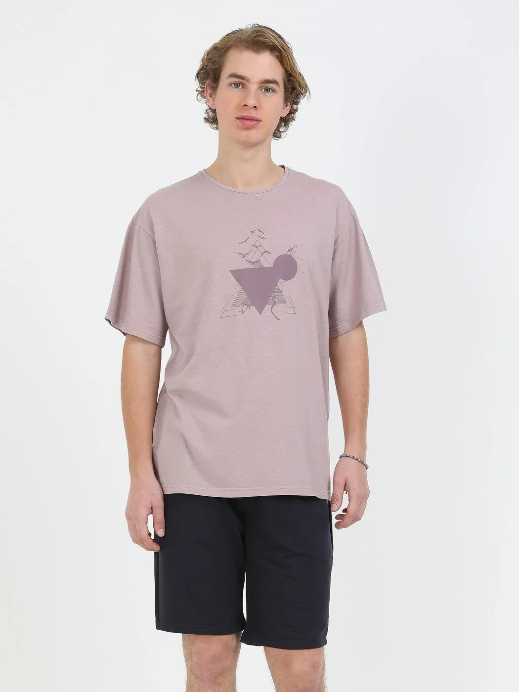 Gül Kurusu Baskılı Bisiklet Yaka %100 Pamuk T-Shirt - 1