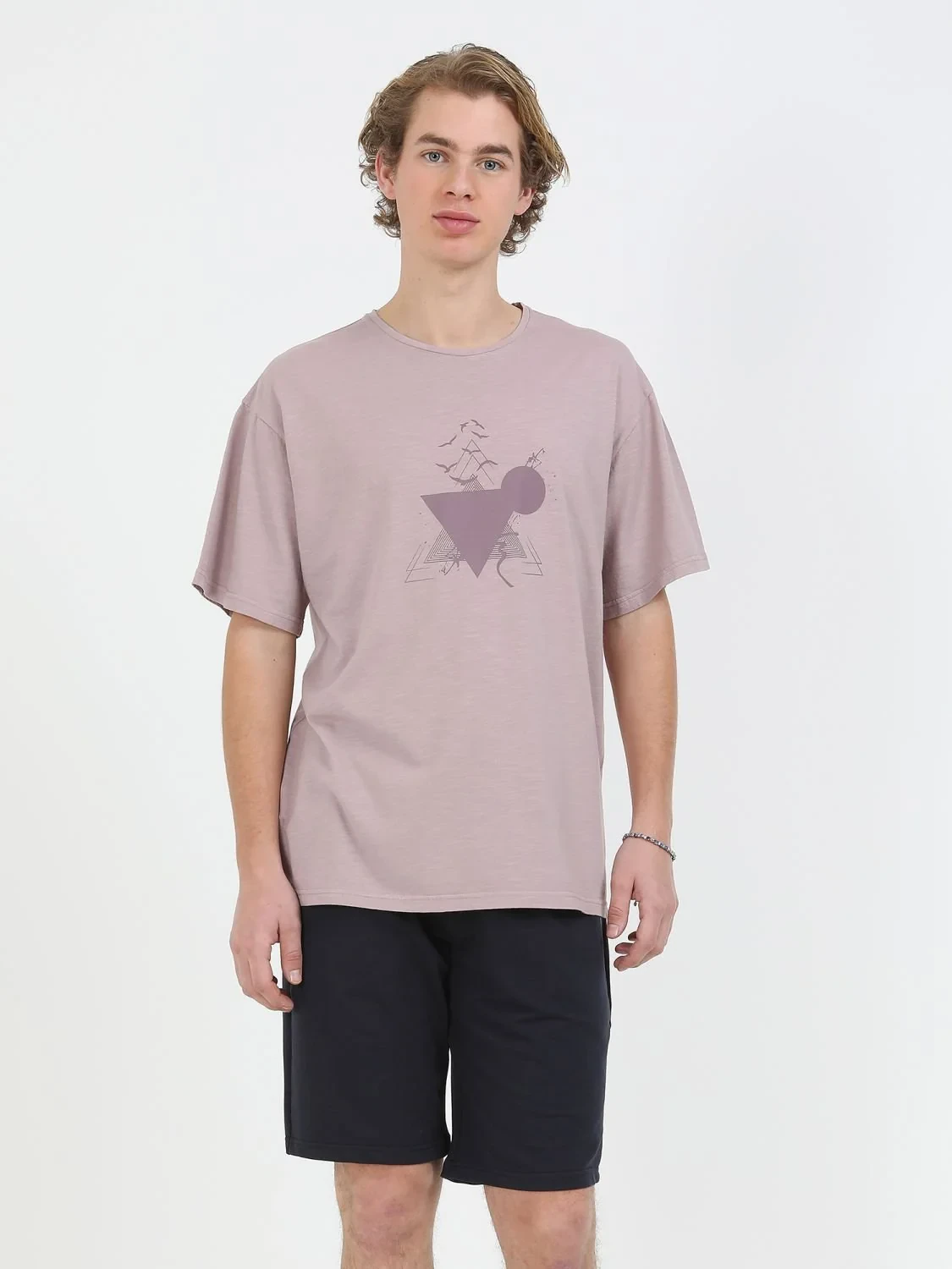 Gül Kurusu Baskılı Bisiklet Yaka %100 Pamuk T-Shirt - 1