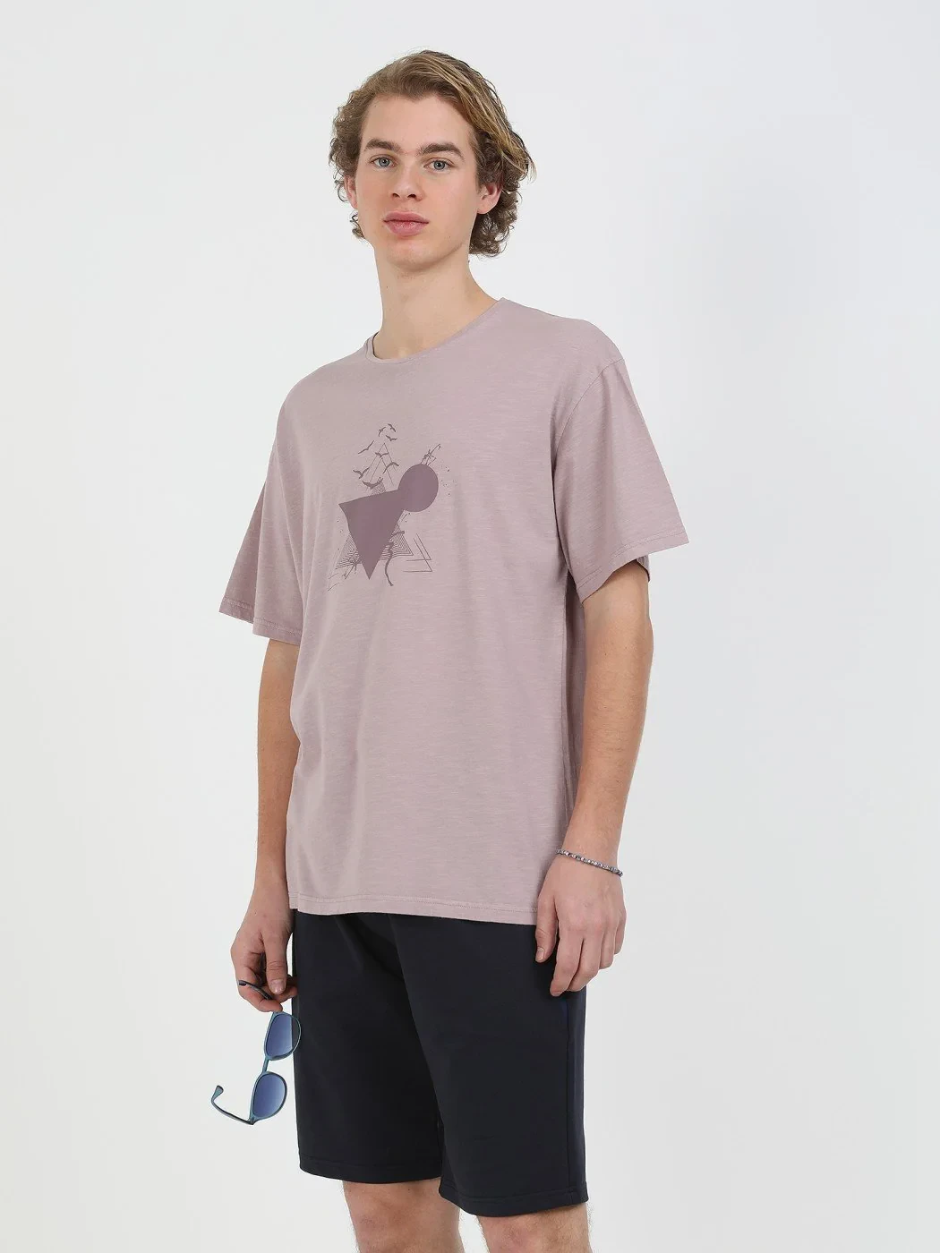 Gül Kurusu Baskılı Bisiklet Yaka %100 Pamuk T-Shirt - 4
