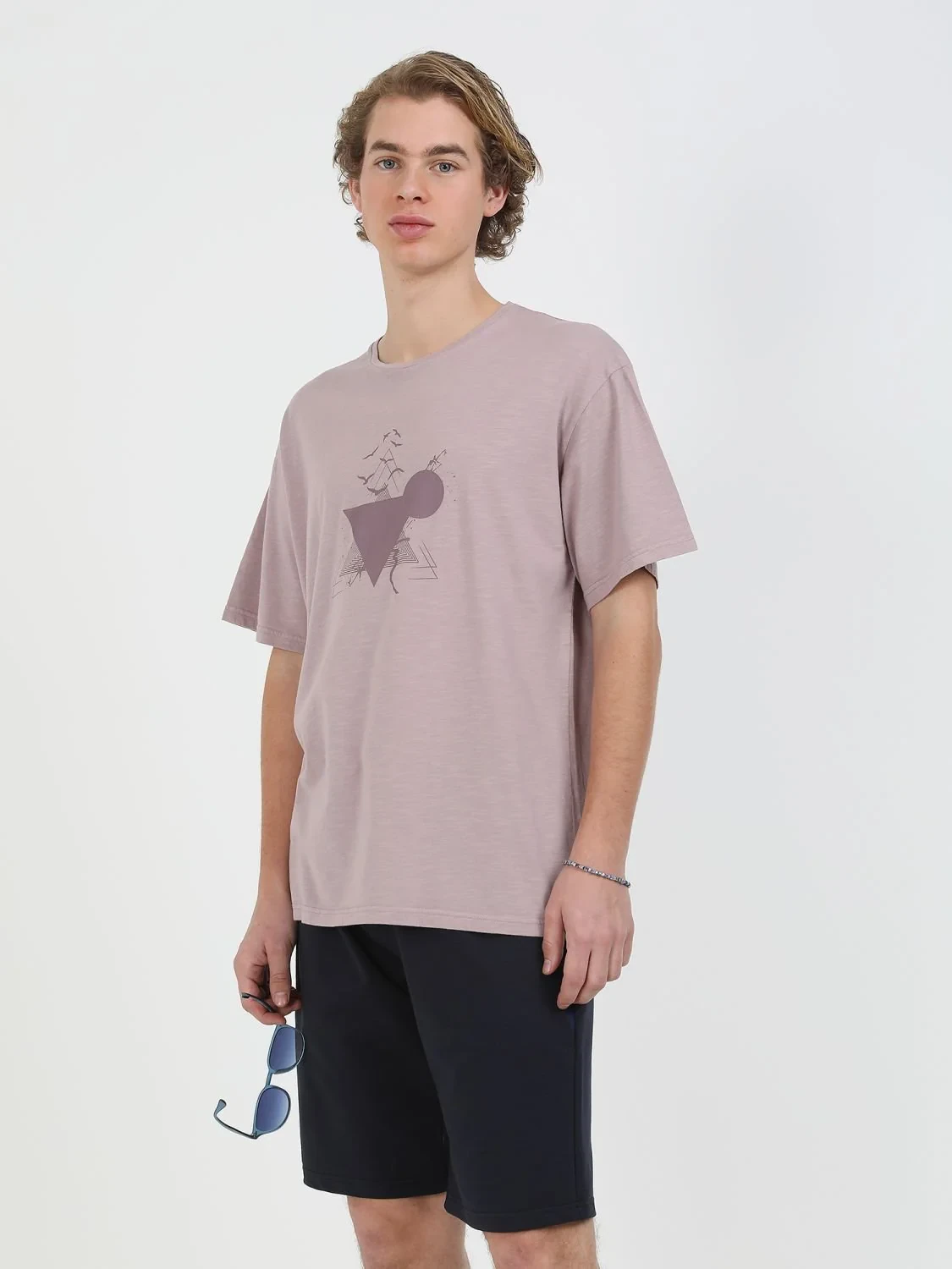 Gül Kurusu Baskılı Bisiklet Yaka %100 Pamuk T-Shirt - 4