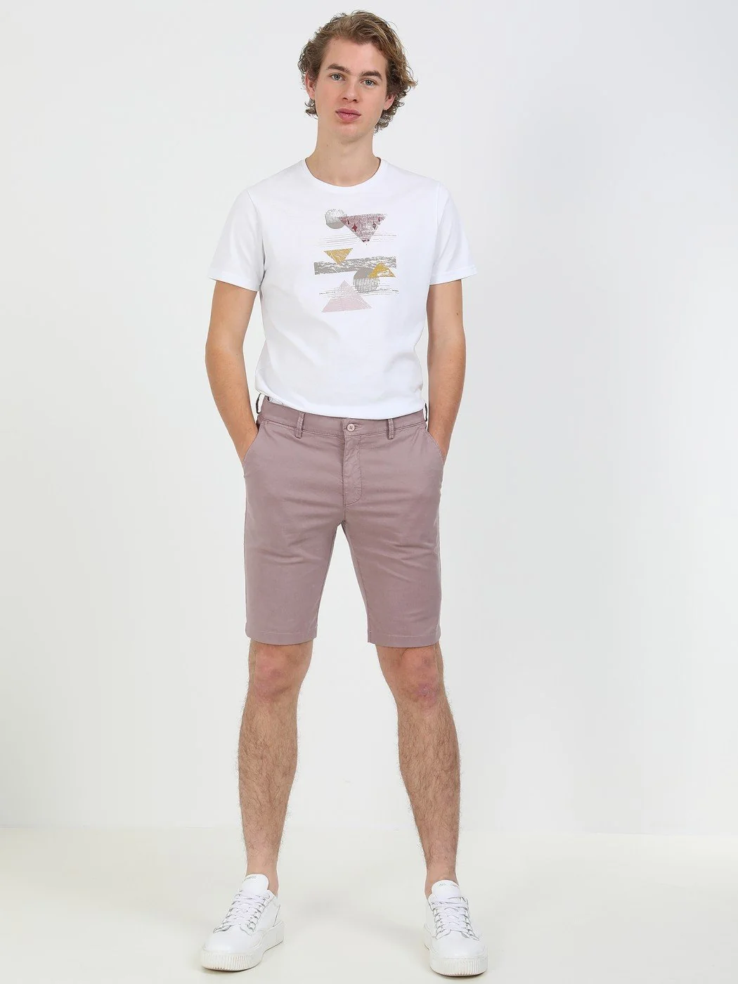 Gül Kurusu Düz Dokuma Slim Fit Casual Pamuk Karışımlı Bermuda - 1