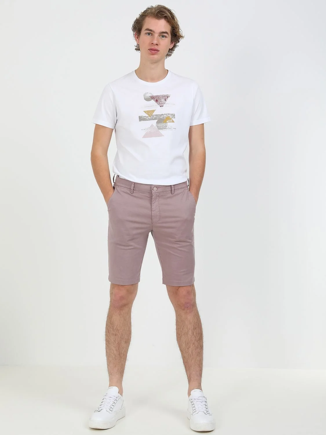 Gül Kurusu Düz Dokuma Slim Fit Casual Pamuk Karışımlı Bermuda - 1