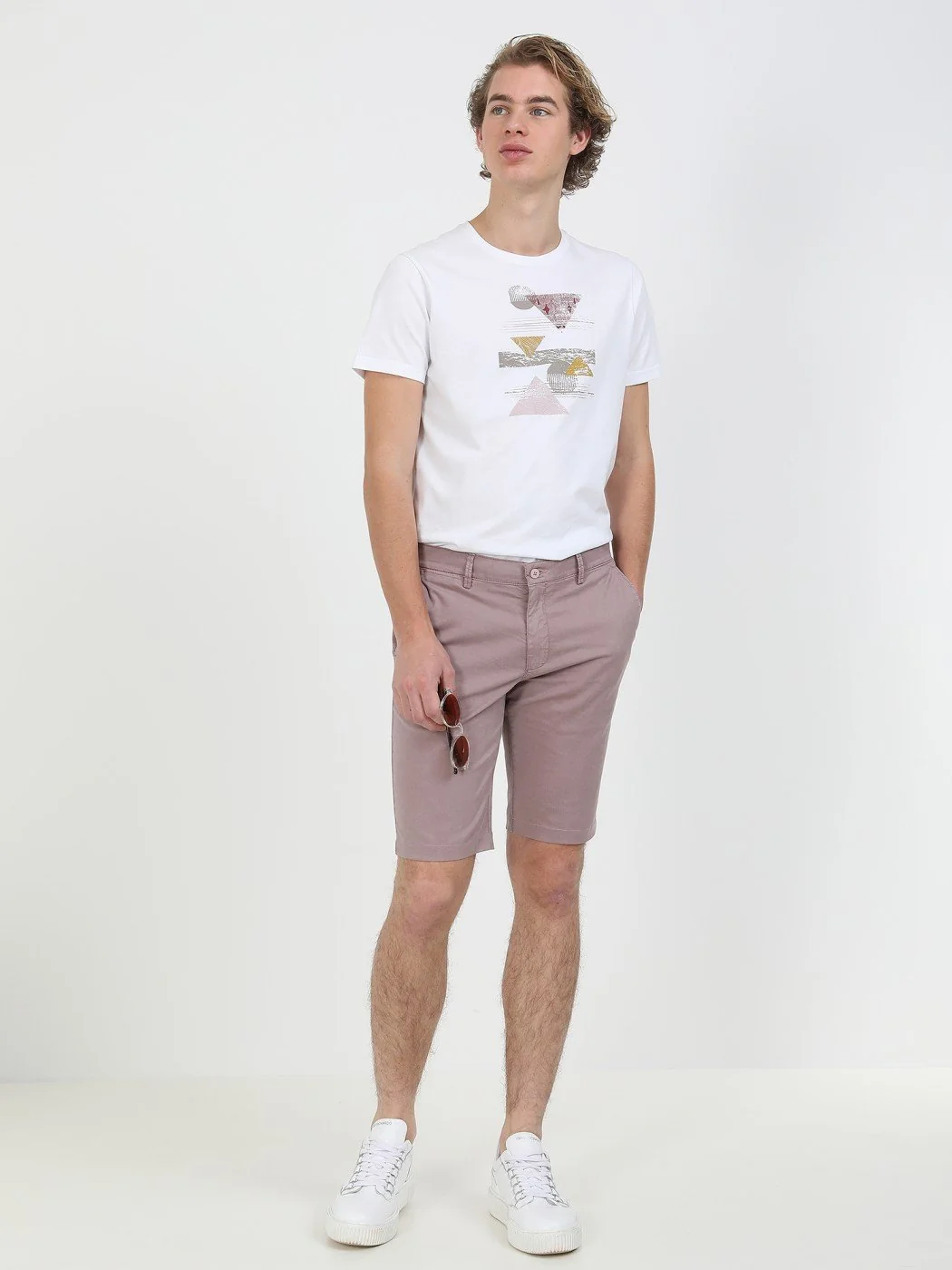 Gül Kurusu Düz Dokuma Slim Fit Casual Pamuk Karışımlı Bermuda - 2