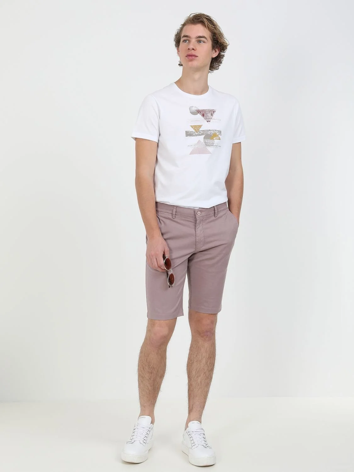 Gül Kurusu Düz Dokuma Slim Fit Casual Pamuk Karışımlı Bermuda - 2
