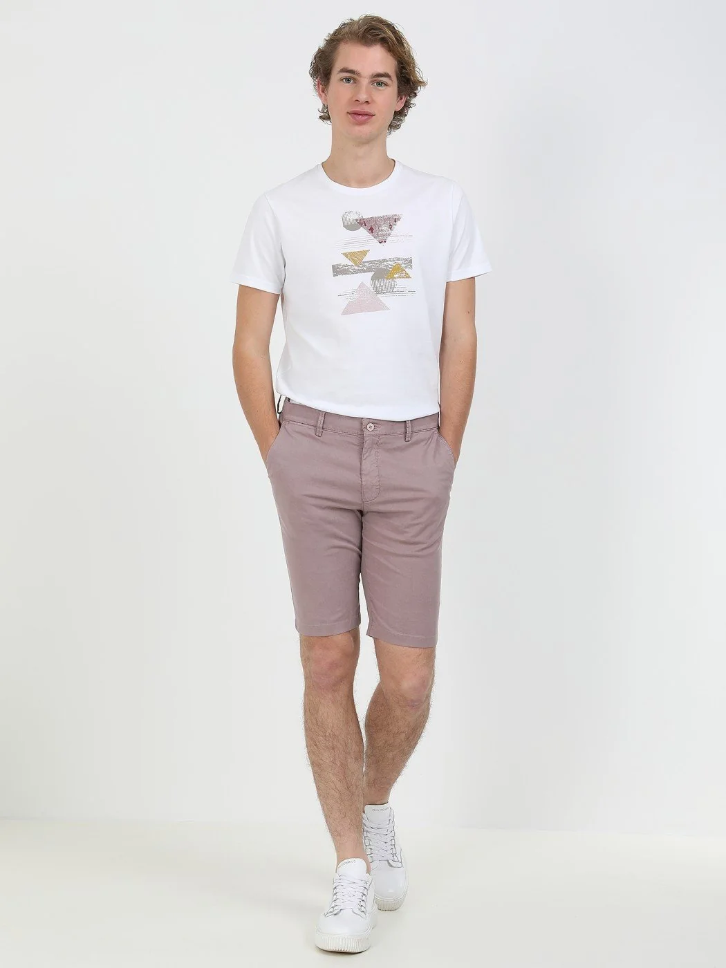 Gül Kurusu Düz Dokuma Slim Fit Casual Pamuk Karışımlı Bermuda - 4