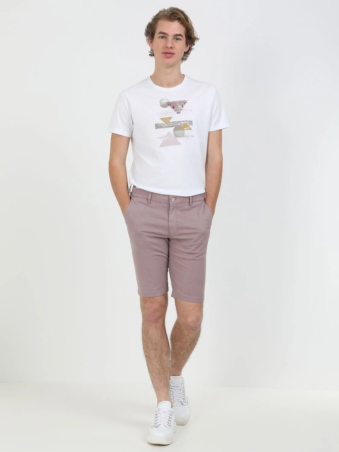 Gül Kurusu Düz Dokuma Slim Fit Casual Pamuk Karışımlı Bermuda - 4