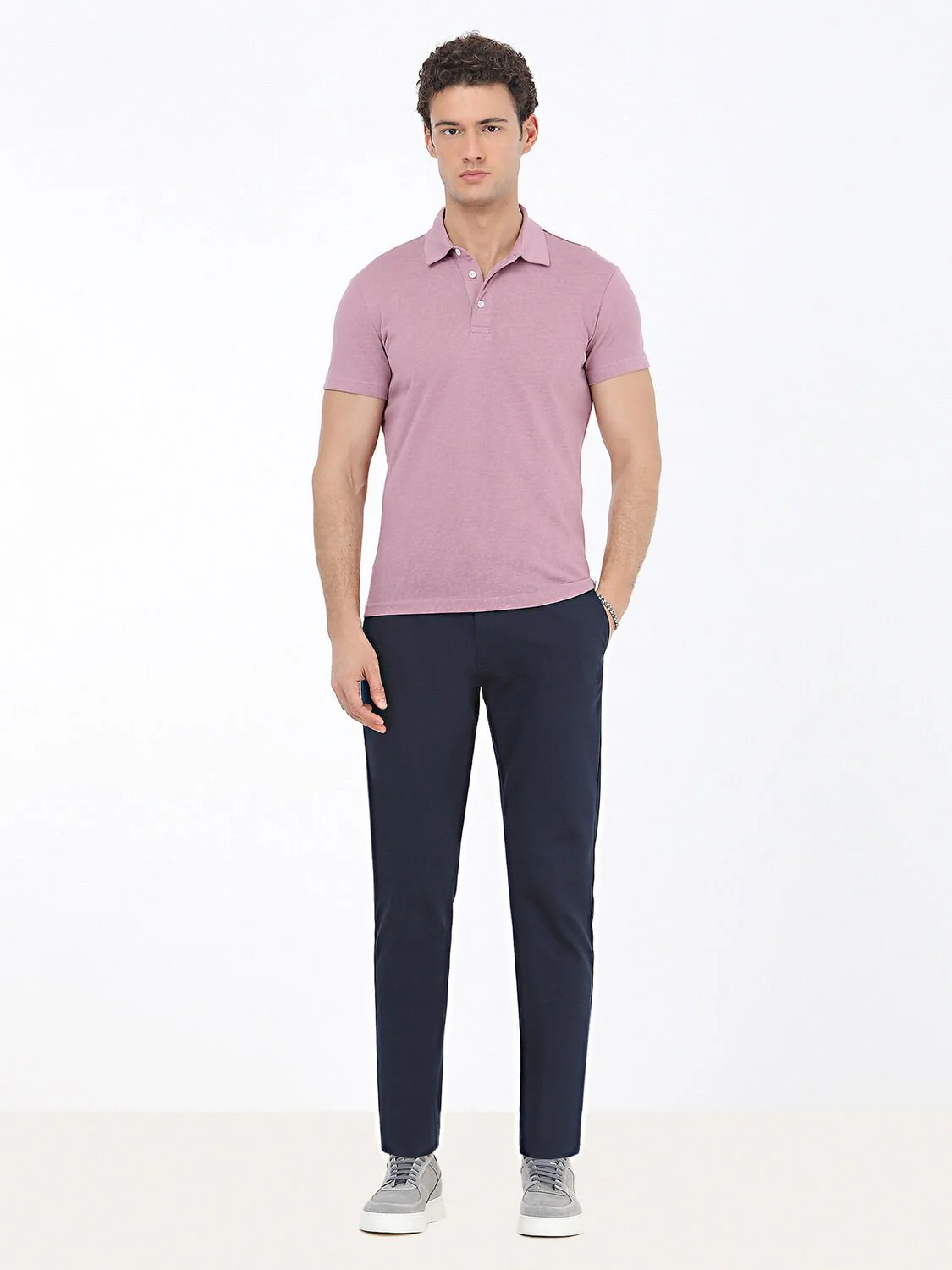 Gül Kurusu Düz Polo Yaka Pamuk Karışımlı T-Shirt - 2