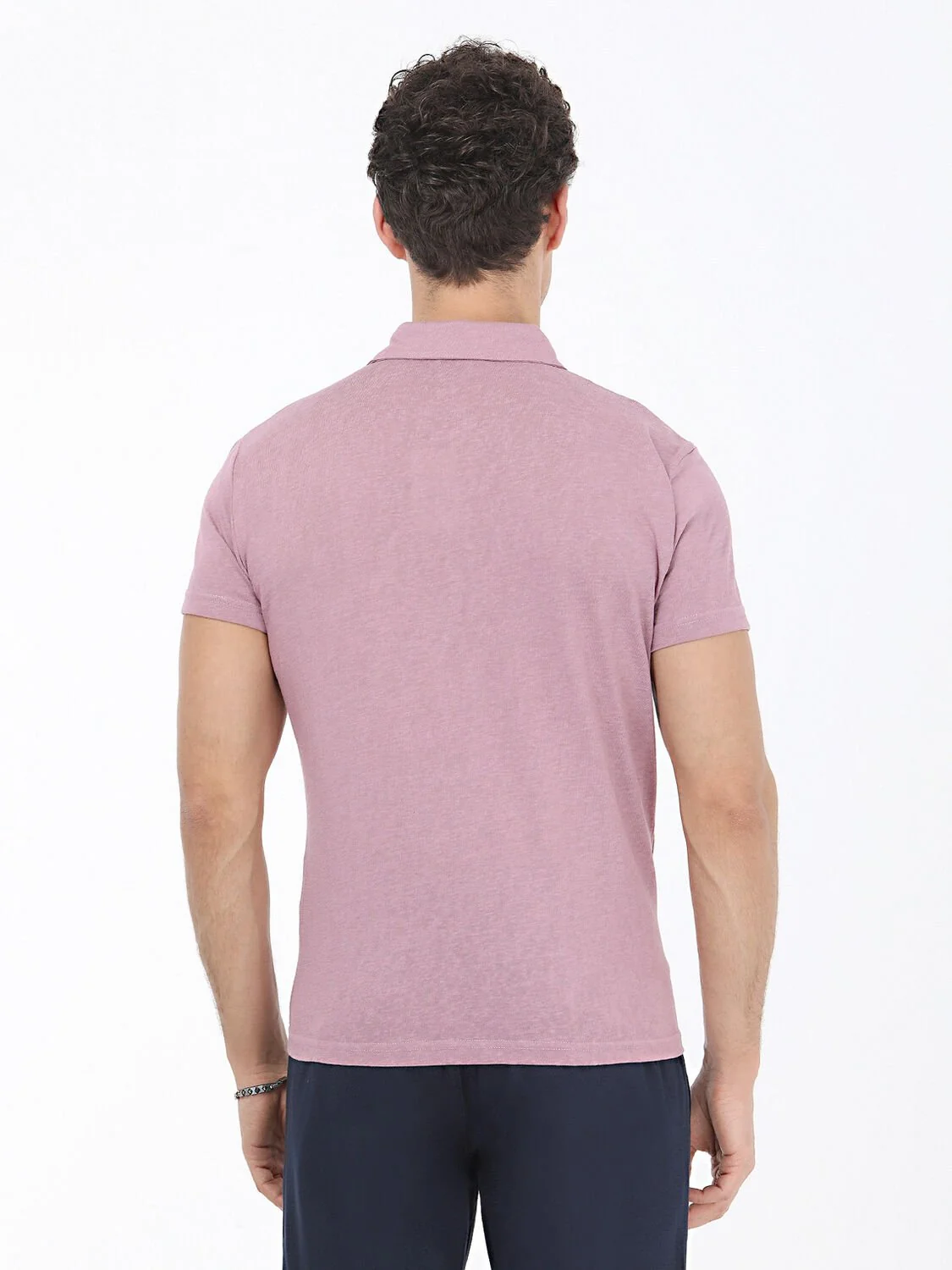 Gül Kurusu Düz Polo Yaka Pamuk Karışımlı T-Shirt - 4
