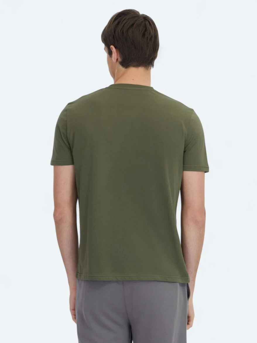 Haki Baskılı Bisiklet Yaka %100 Pamuk T-Shirt - 4