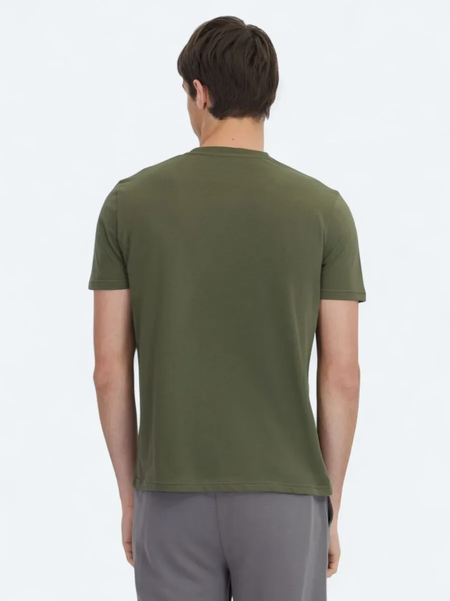 Haki Baskılı Bisiklet Yaka %100 Pamuk T-Shirt - 4
