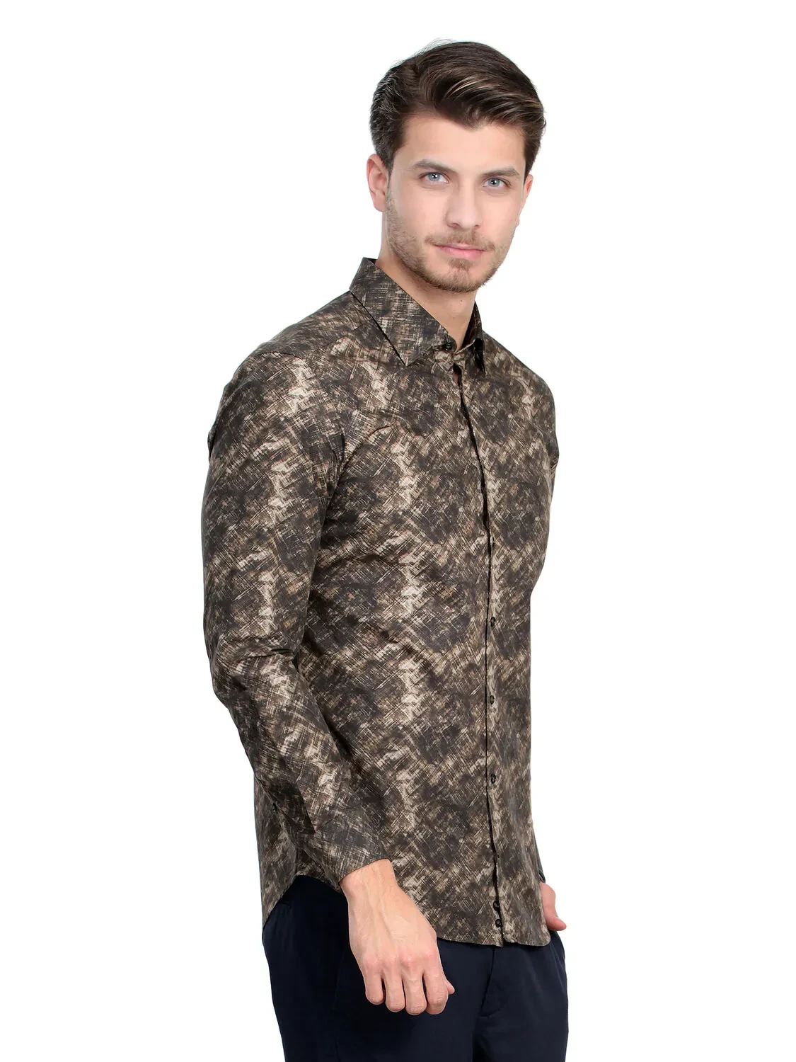 Haki Baskılı Slim Fit Dokuma Casual %100 Pamuk Gömlek - 4