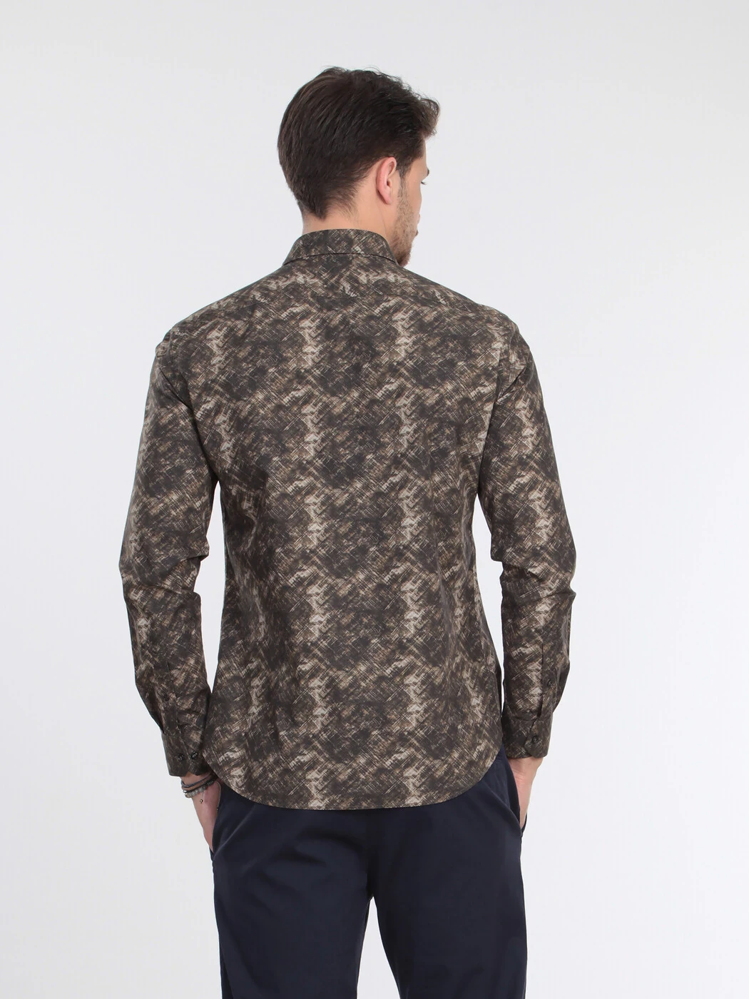 Haki Baskılı Slim Fit Dokuma Casual %100 Pamuk Gömlek - 6