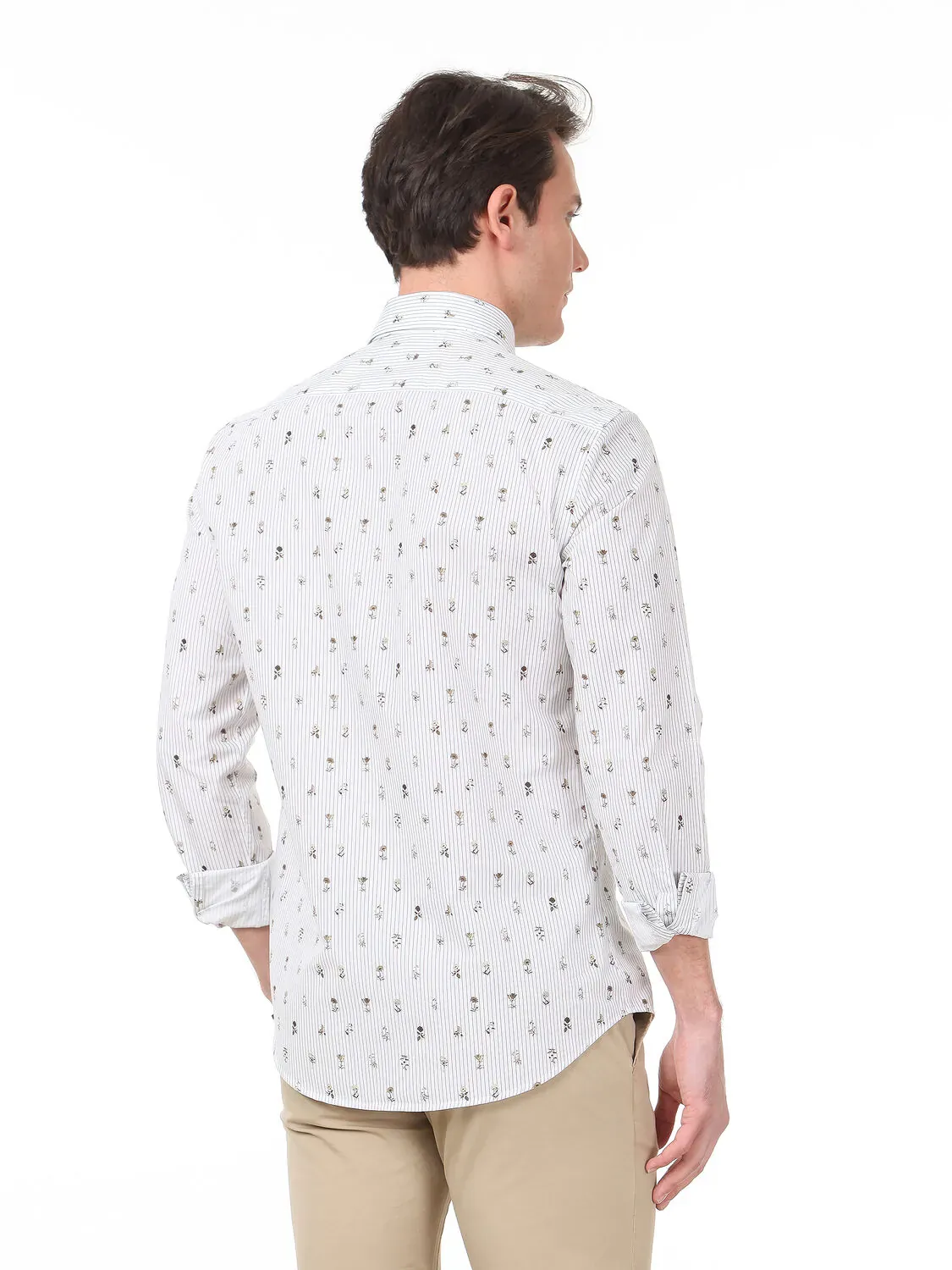 Haki Baskılı Slim Fit Dokuma Casual %100 Pamuk Gömlek - 4