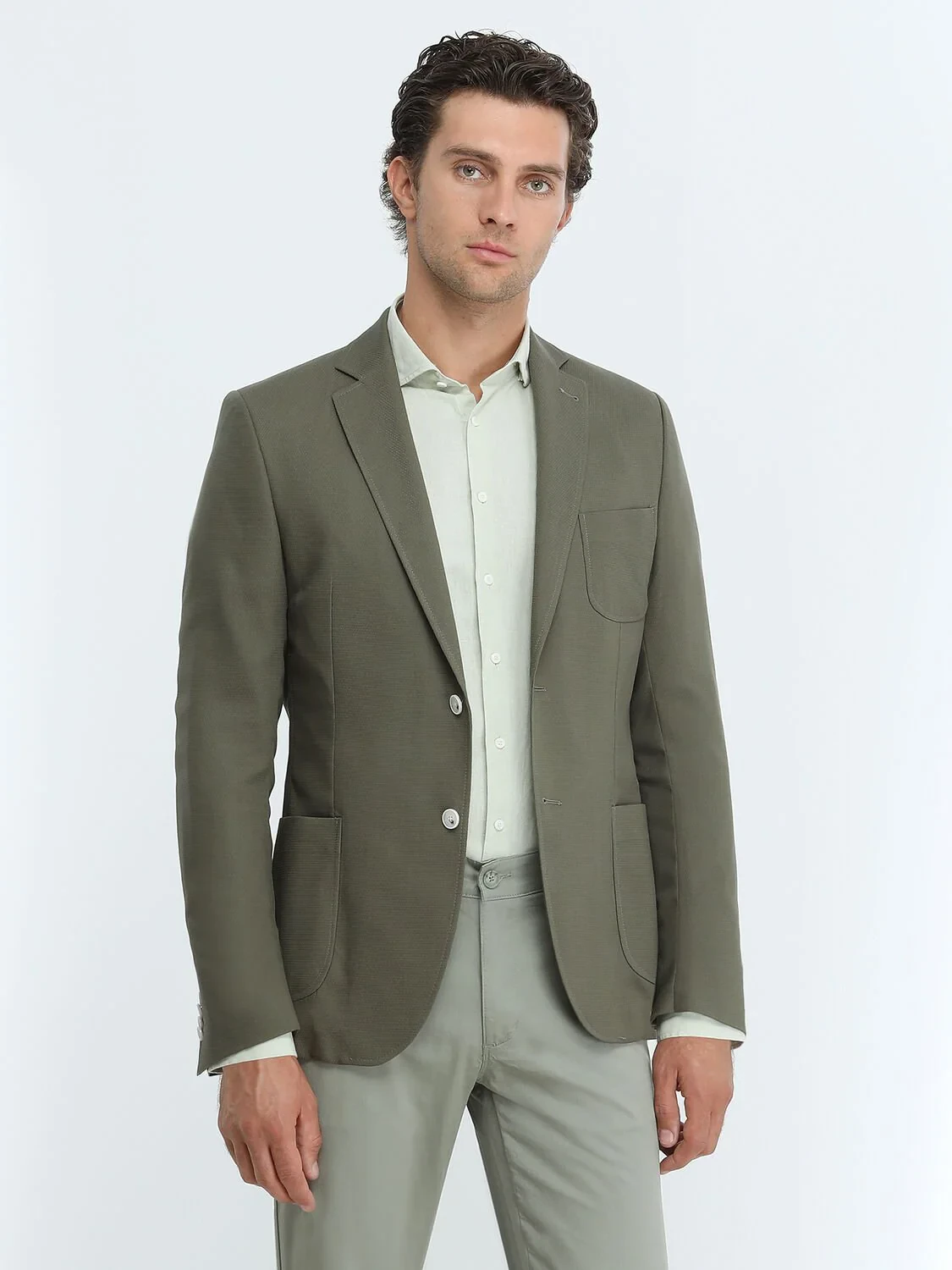 Haki Desenli Modern Fit Ceket - 4