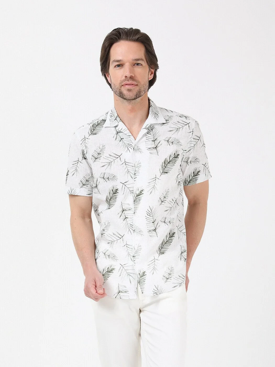 Haki Desenli Regular Fit Dokuma Casual %100 Pamuk Gömlek - 1