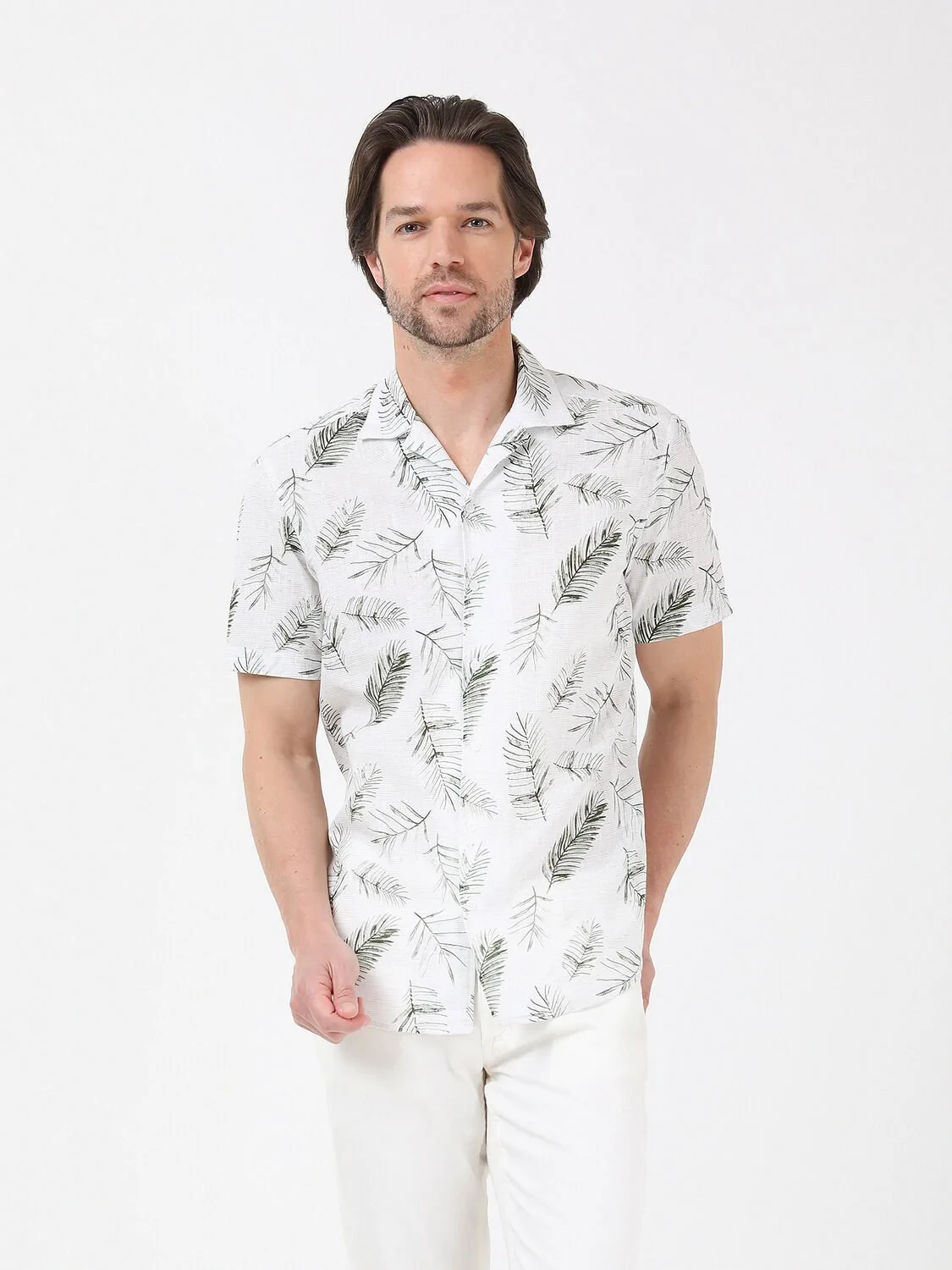 Haki Desenli Regular Fit Dokuma Casual %100 Pamuk Gömlek - 1