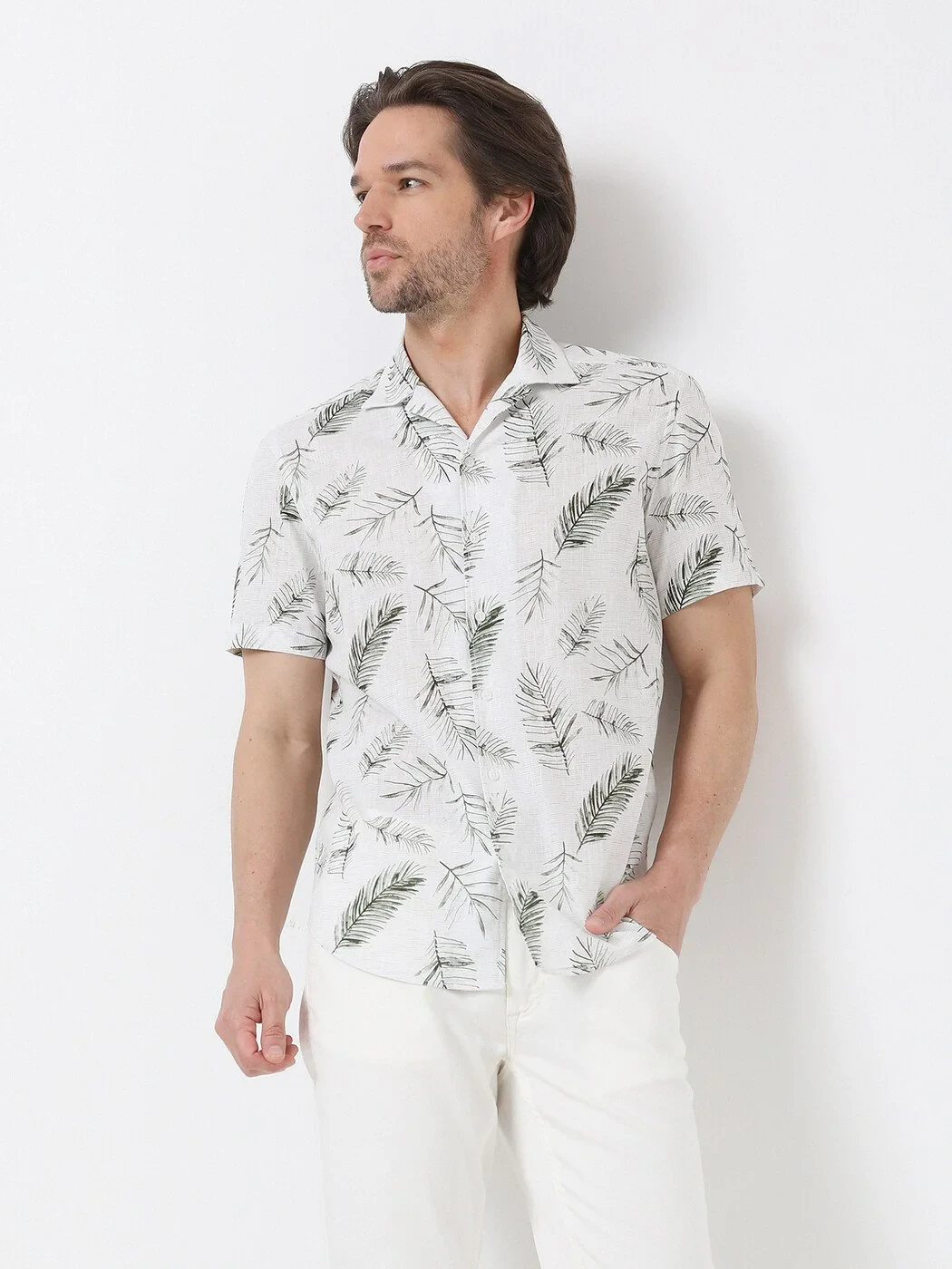 Haki Desenli Regular Fit Dokuma Casual %100 Pamuk Gömlek - 3